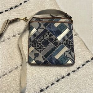 Coach Blue and Denim Patchwork Crossbody Bag